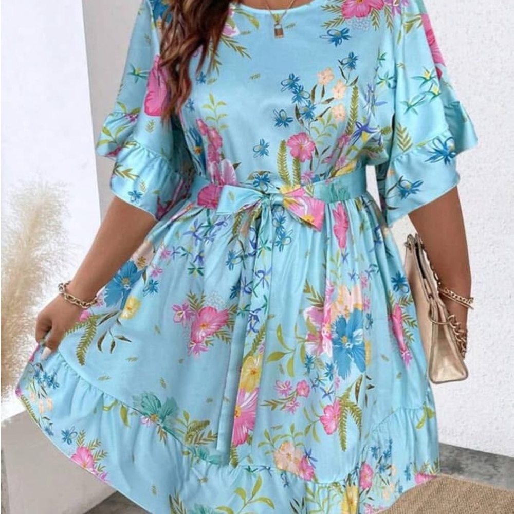 Pink and Yellow Flutter Sleeve Midi Sundress